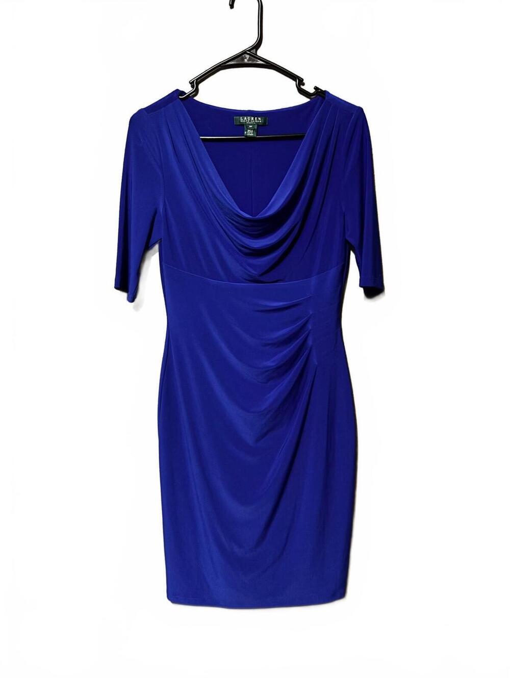 Lauren Ralph Lauren Blue Draped Front Sheath Dress Size 8P